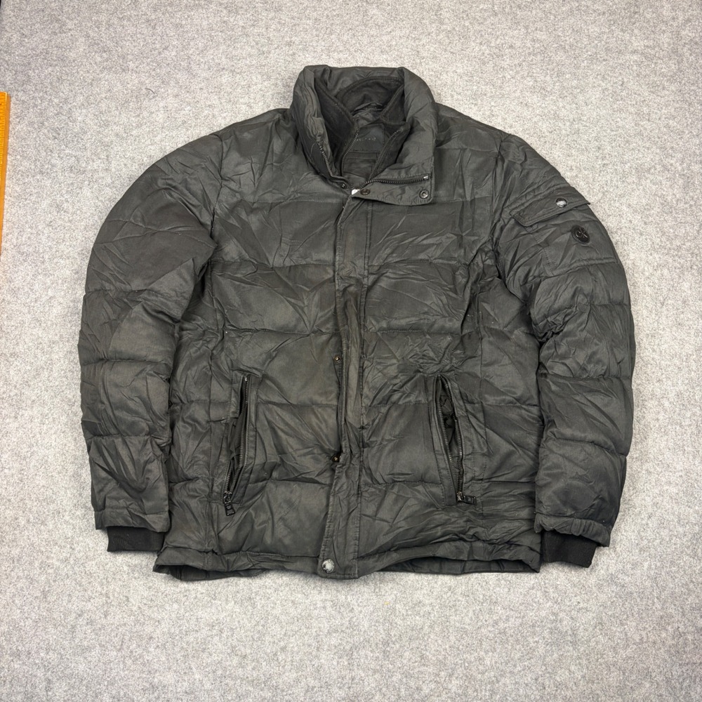 Calvin Klein Mens Black Quilted Puffer Jacket Full Zip Fleece Lined Collar Large